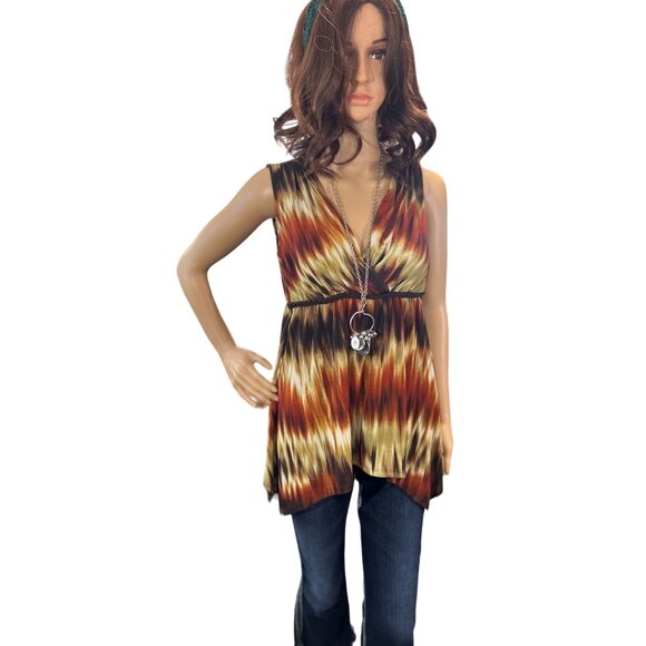 New Directions Plunge Empire Waist Boho Blouse size PM - Picture 1 of 6